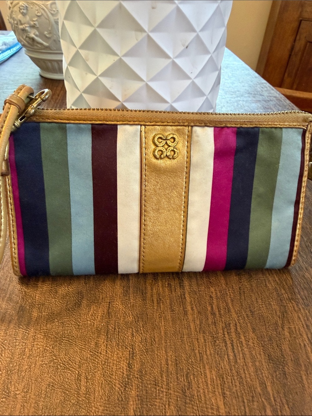 Vintage Y2K Coach Striped Legacy Wristlet Clutch with Gold Accent - Multi Color